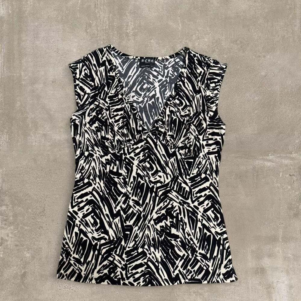 BCBG Paris Y2K Abstract Print Babydoll Top